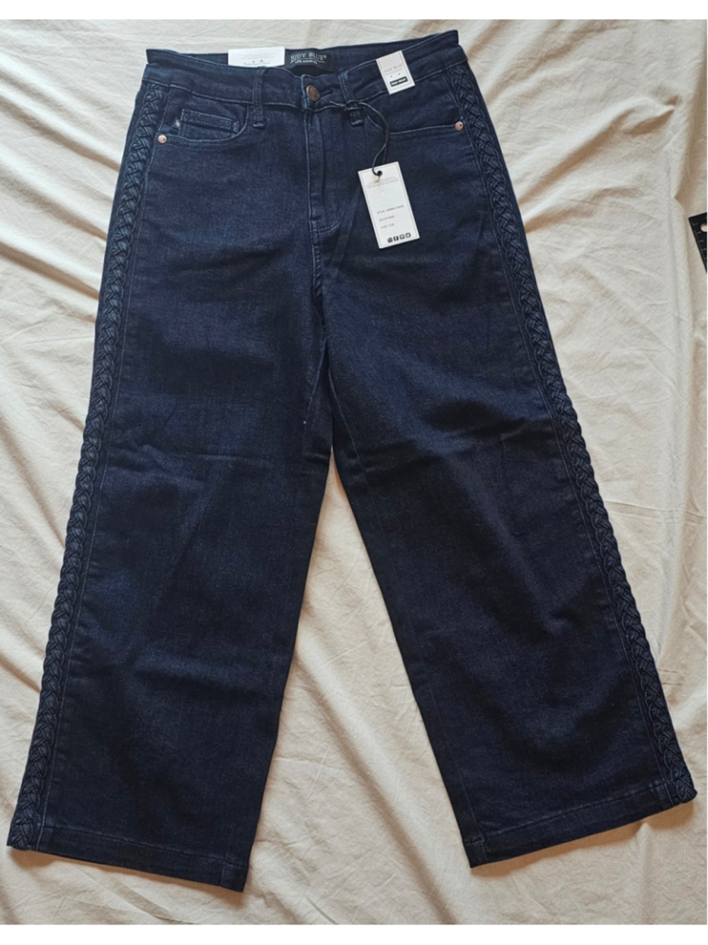 Women's Judy Blue Wide Leg Jeans Size 7 Dark Blue Braided Detail